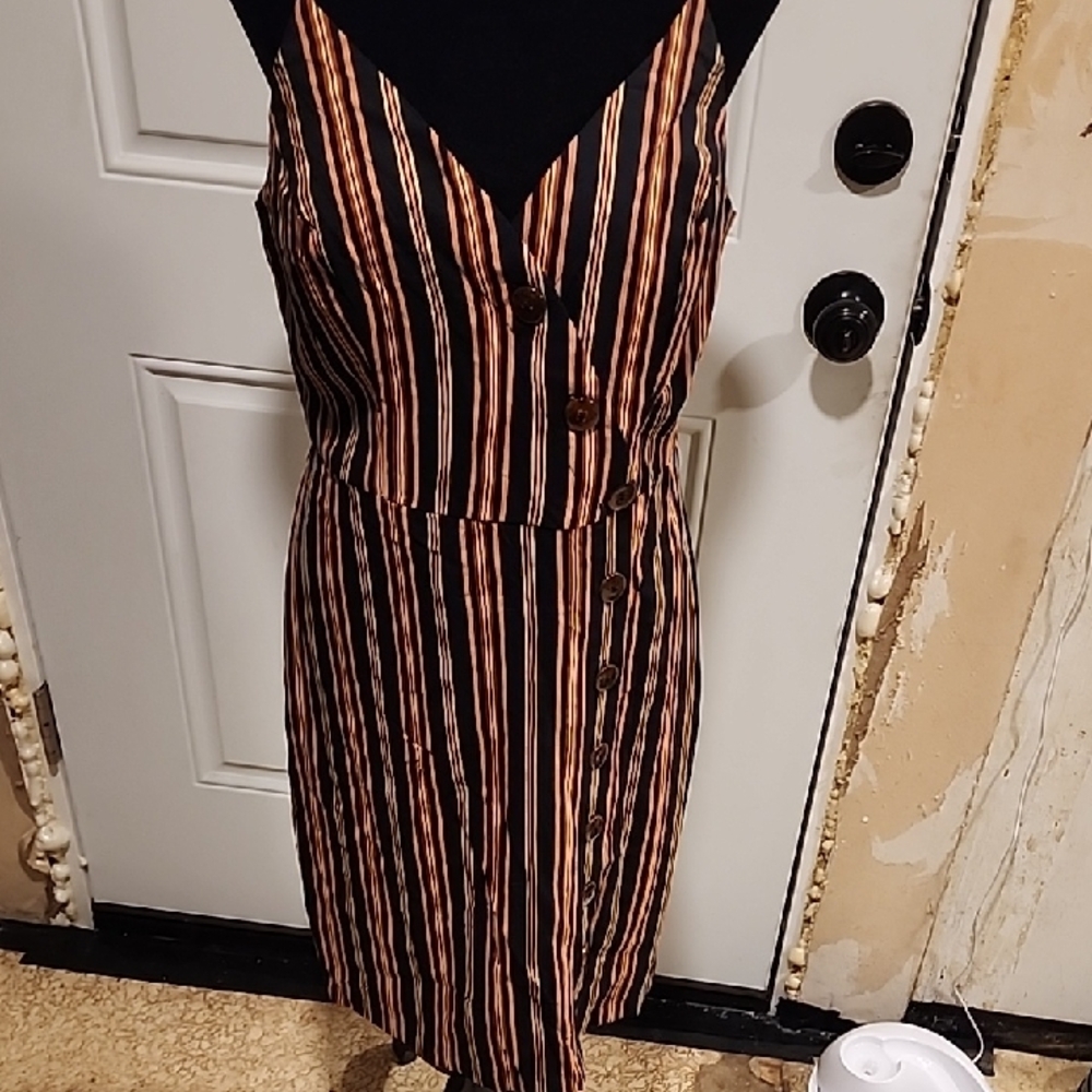 Xhilaration Black and Brown Striped Midi Dress